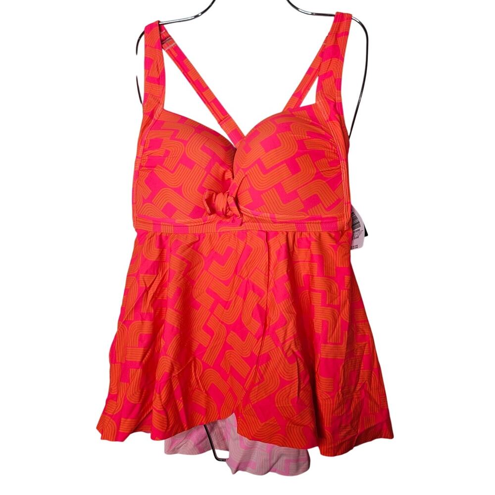 NEW Torrid 2 D/DD Neon Orange Tankini Top Swimsuit Wire Free Push Up Zen Geo - Picture 2 of 5